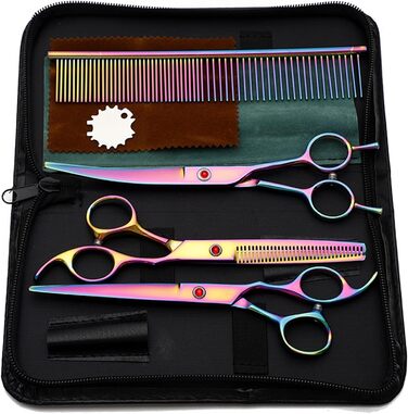 Професійний набір ножиць для собак 7.0 дюймів: набір ножиць для грумінгу, вирівнювальна ножиця, ножиці для грумінгу домашніх тварин, ножиці для стрижки собак з нержавіючої сталі 440C