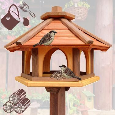 Дерев'яна шестигранна годівниця для птахів Vogel Futter Haus, садова кормушка для диких птахів, коричнева/червона/жовта