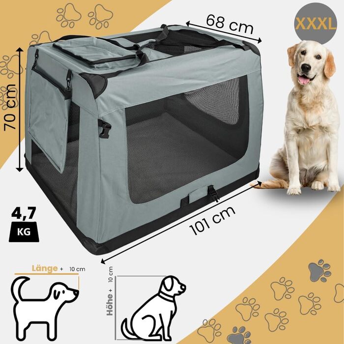 Складний переноска для собак Petigi S (50x35x36 см) – сумка-бокс для авто, котів, собак, кроликів, темно-сіра