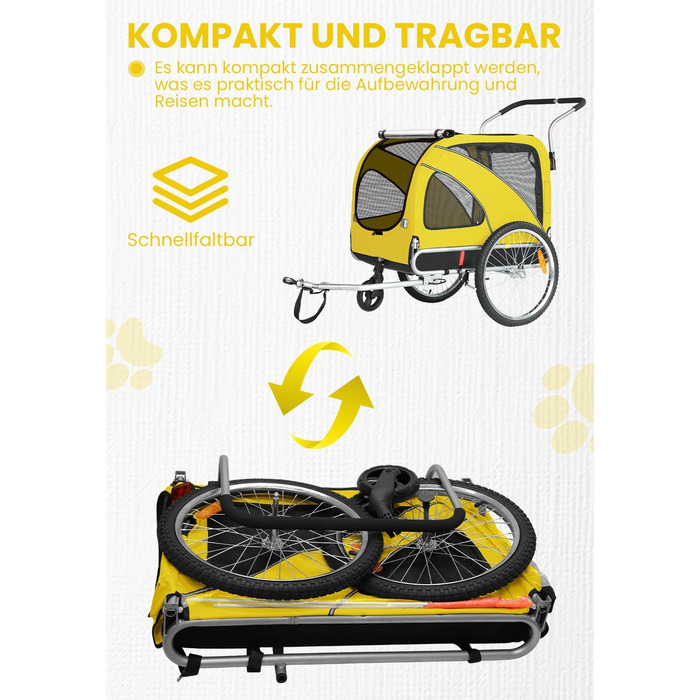 SEPNINE® Причіп для собак XL 2-в-1, велосипедний та візок для собак до 40 кг, складний з гальмами та зчіпним пристроєм, для середніх та великих собак - Синій (Жовтий - до 40 кг)