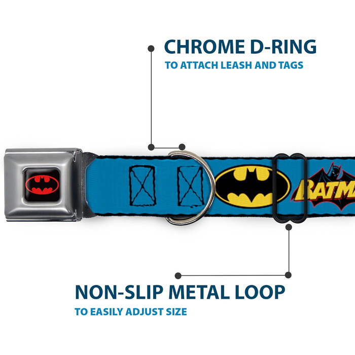 Нашийник Buckle Down BMC Batman для собак, чорний/жовтий, міцний нейлон
