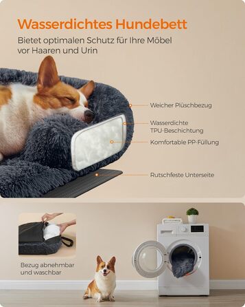 Крісло-лежанка для собак Feandrea FluffyHug, м'яка лежанка-софа, захист дивану, подушка для собак, розмір L, для середніх собак, 95 x 85 x 16 см, темно-сірий