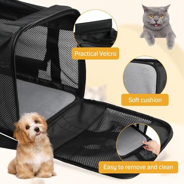 Транспортна сумка для кота/собаки Amexo, складана переноска для тварин, переноска для котів та собак середніх розмірів до 10 кг, 44 x 27 x 28 см (чорна)