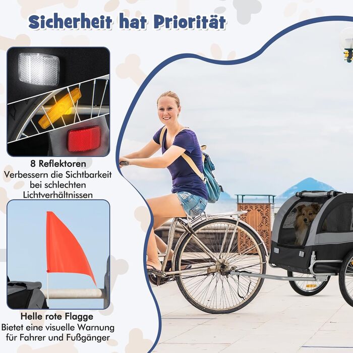 GOPLUS Транспортувальна візок для собак, сірий. Дихаючий, з 3 входами, безпечна прапорцем, з відбивачами, для середніх собак та домашніх тварин.