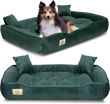 Крісло-ліжко для собак великих порід KING DOG, 100 x 75 см, зелене, з велюру, ортопедичне, легко миється, силіконова наповнювач
