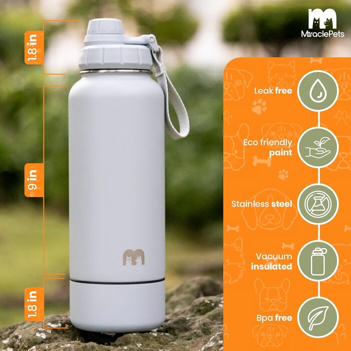 Водяна пляшка для собак Miracle Pets: 1 л, нержавіюча сталь, з мийкою, BPA-free