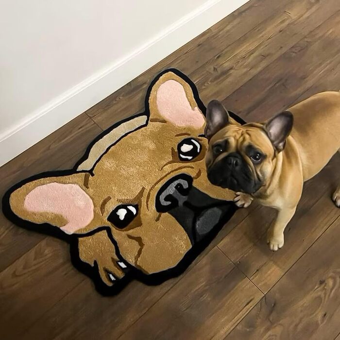 Персоналізований килимок для собак з індивідуальним портретом, коричневий, 56 x 60 см, прямокутний, антиковзкий, туфтований, мультфільм, кристановий оксамит/антиковзкий гумовий, для дому, вітальня