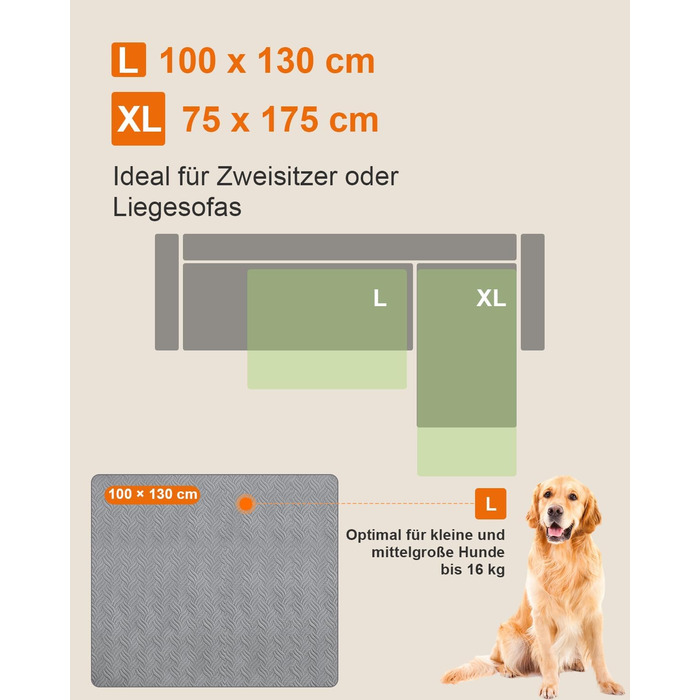 Водонепроникний килимок для собак, захист дивану та авто, 130x100 см, сірий CTH017G