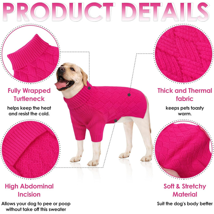 Пуловер для собак Дахшунд AOFITEE, теплий зимовий пуловер з високим коміром, в'язаний костюм для собак, теплий костюм для маленьких, середніх та великих собак, рожевий, S, Magenta