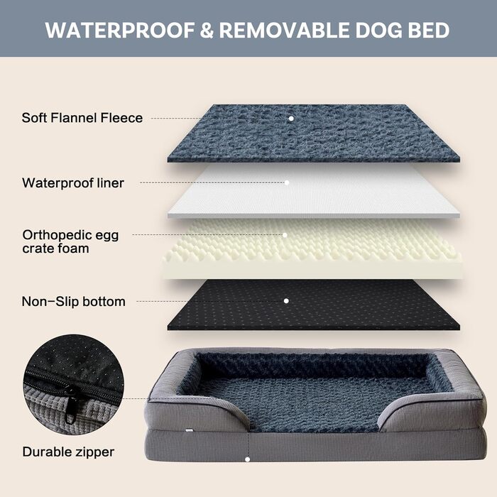 Ортопедичне ліжко для собак великих порід, Memory Foam, 89 x 64 x 17 см, для Лабрадора, Бордер Коллі, Австралійської вівчарки