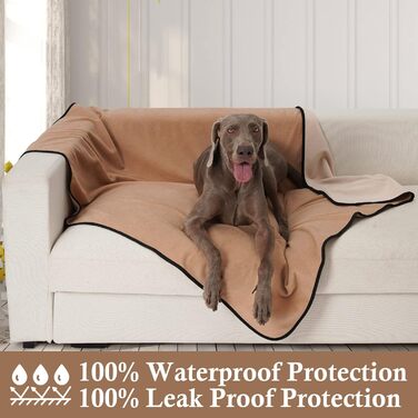 Водонепроникний коврик для собак PETTOM 152x127 см, м'який коврик для великих та маленьких собак, захисний коврик для дивана, ліжка, автокрісла, меблів - прання до 30°C (L, пісочний)