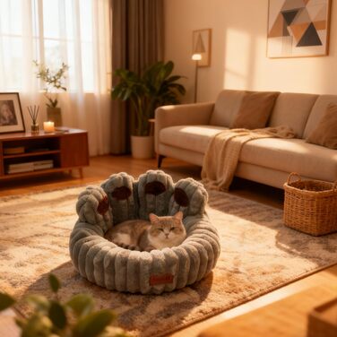 М'яке ліжко для домашніх тварин: ліжко для собак та котів у формі лап ведмедя, діаметр 60 см, сіре