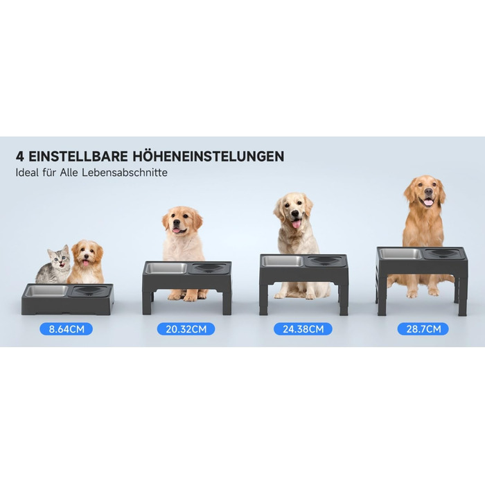 Підвищена годівниця для собак 2-в-1 з регулюванням – годівниця та миска для води без обливання, чорна. BWL-PSA-ADJ-2IN1-BLK