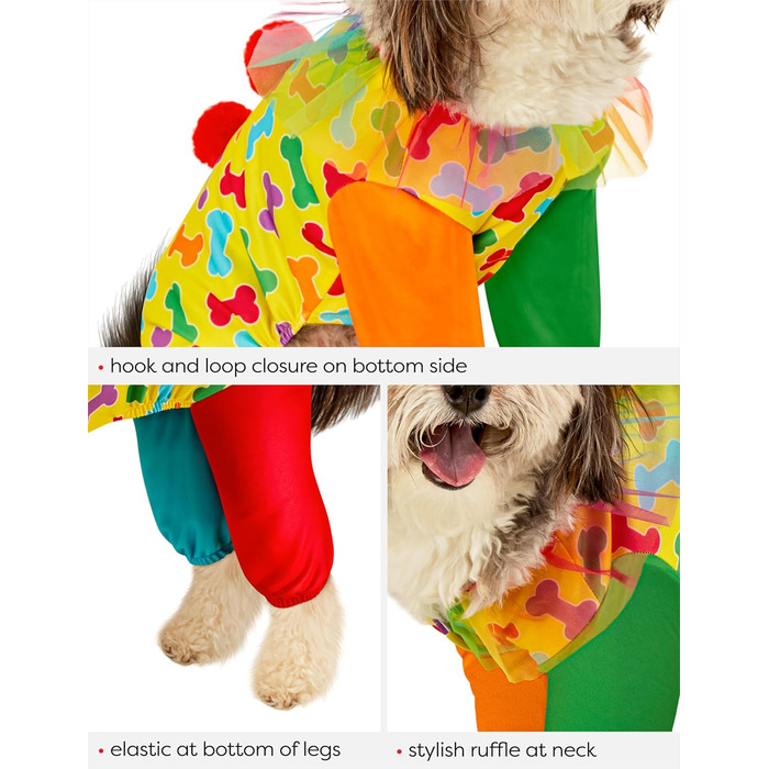 Костюм клоуна для домашніх тварин Rubies, XL: комбінезон, капелюх, рюкзак для свят та Хелловіну