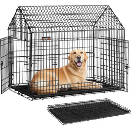 Клітка для собак Feandrea, 120 x 72,5 x 109 см, металева, XXL, для великих собак, з подвійною дверцятами, чорна, PPD015B01