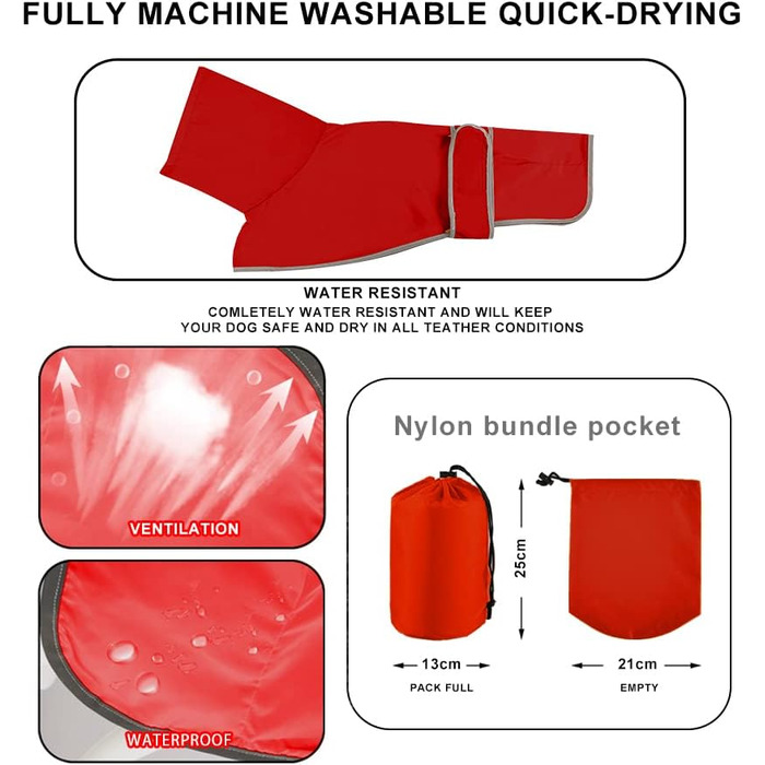 Водонепроникний дощовик для віндхундів, Whippet та Lurcher, Soer, червоний (XL)