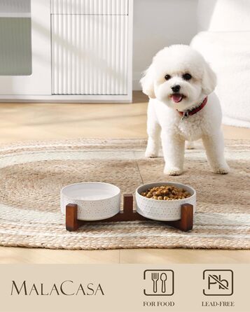 Миска для собак Malacasa з підставкою з горіхового дерева, 450 мл, подвійна миска для собак та котів, для корму та води, неслизька підставка, візерунок у вигляді п'ятипелюсткового клеверу та соти, 450 мл * 2