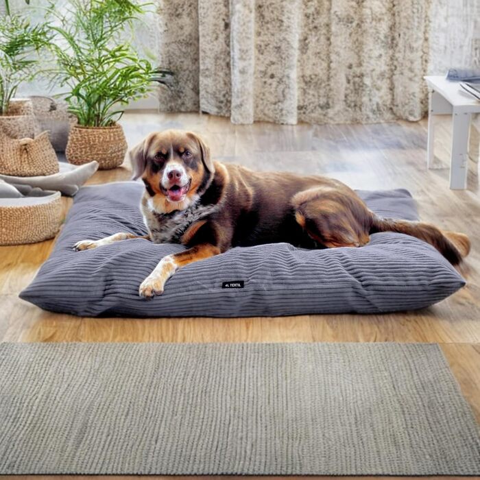 Лежак для собак 4L Textil ZOE, велюровий, знімний чохол, великий, 120x100 см, графіт, для великих собак, праний