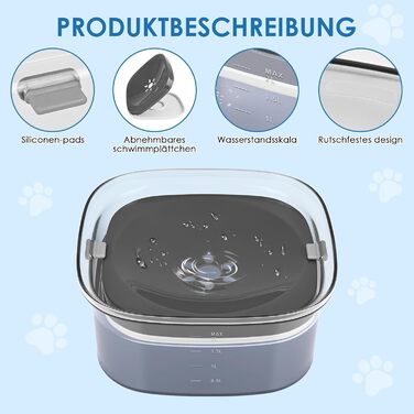 Миска для води для собак Gaethra без розливання, 2L, анти-розливання, велика миска для води для собак, миска для собак, витокозахисна, фонтанчик для собак, що багато п'ють