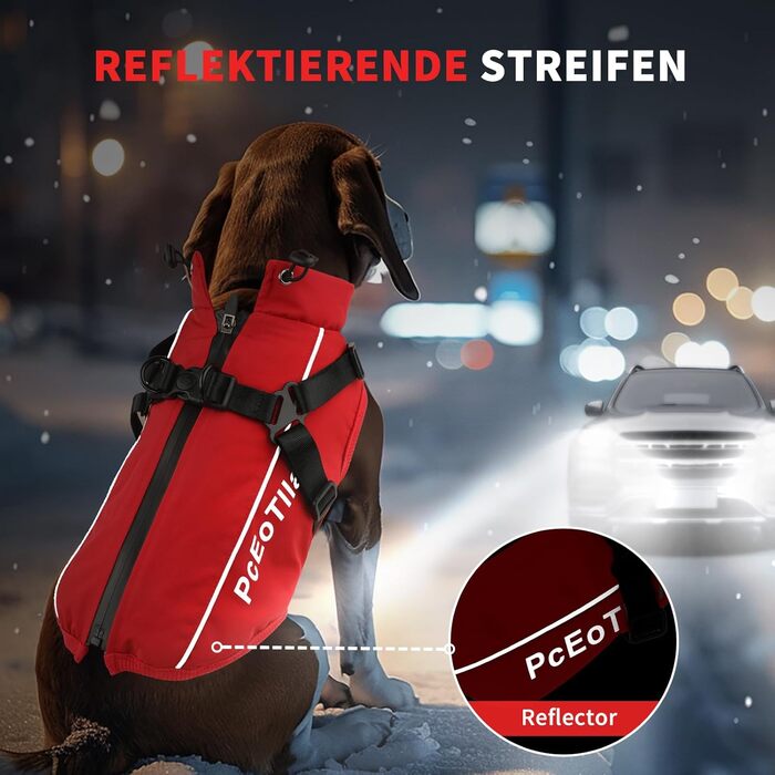 Водонепроникний теплий зимовий накидка для собак маленьких порід, світловідбиваючий, з дзвінком, бавовна, червоний, XXL
