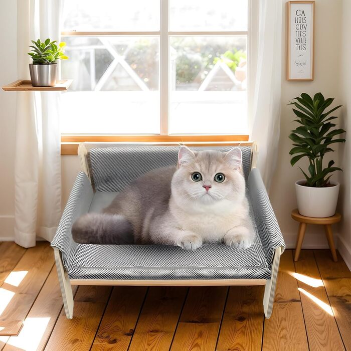 Підвищене ліжко для домашніх тварин з дерев'яним каркасом, софа для котів знімний чохол, стабільне підвищене ліжко для собак, софа для собак з дерев'яним каркасом, підвищене ліжко для собак маленьких порід, меблі для домашніх тварин з натурального дерева 