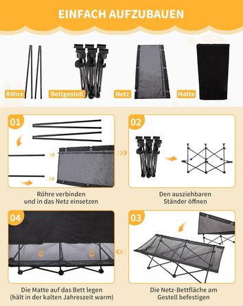 Ліжко для собак KingCamp підвищене, вуличне, чорне 57x57x23 см (L 121x68x30 см) - дихаючий сітчастий матеріал, антиковзні ніжки