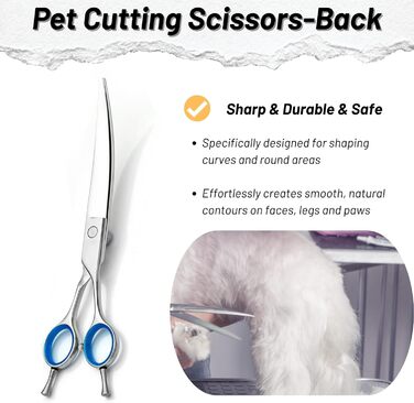 Професійна вигнута ножиця для собак, JP440C з нержавіючої сталі, для грумінгу, стрижки собак, кроликів, котів, обличчя, вух, лап. Ергономічна ручка.