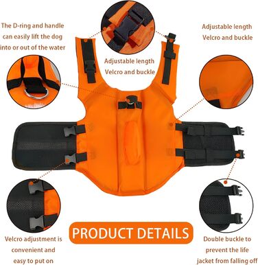 Жилет для плавання для собак, дизайн 'Акула', Darryy, Оранжевий, Розмір S