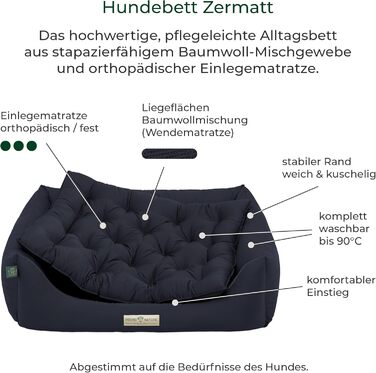 Ортопедичне ліжко для собак HOUND & NATURE Zermatt, корзина для собак середнього розміру з високим бортиком, м'яке собаче ліжко з подушкою (M - 95x70 см), темно-синій