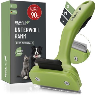 Гребінець для видалення підшерстя ReaVET для собак та котів з коротким хутром | Середні породи | З кнопкою самоочищення | Ідеально для сезонного линяння