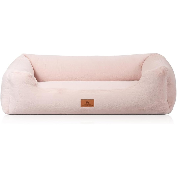 Ортопедичне ліжко для собак Knuffelwuff з м'якого штучного хутра, розмір M-L, 85 x 63 см | Знімний чохол | Практичне прання | Для великих, середніх та маленьких собак (рожеве)
