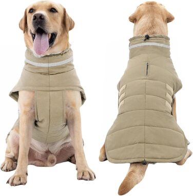 Водонепроникний зимовий теплий вітрозахисний одяг для собак, світловідбиваючий, з регульованим коміром-стійкою, на липучці - Хакі - Розмір S