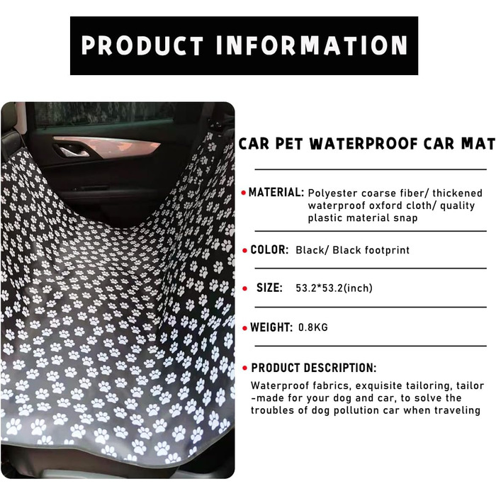Чохол на заднє сидіння автомобіля для собак, водонепроникний, антиковзкий, універсальний, з принтом лапки