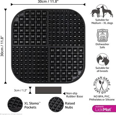 LickiMat Slomo XL – повільна годівниця для собак, велика, підходить для сухого, вологого корму, ласощів та собачого морозива, для середніх та великих порід. Міцний дизайн, чорний колір.