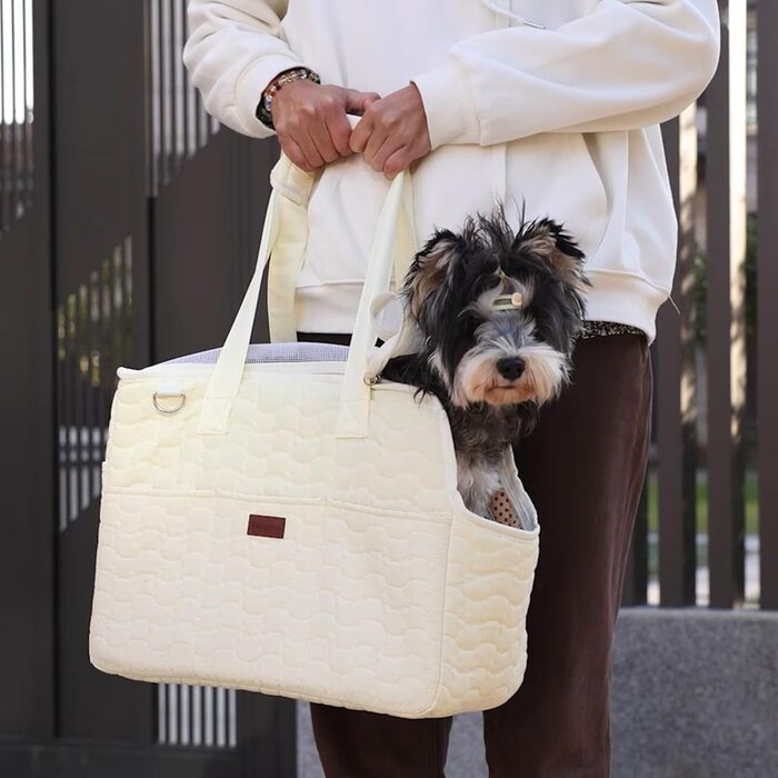 Сумка-переноска для собак та котів, велика, кремового кольору, 41 x 18 x 30 см