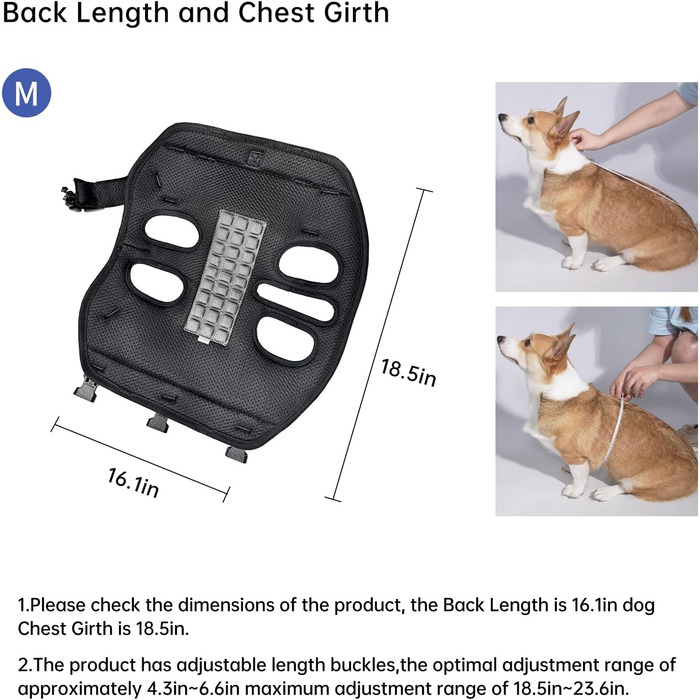Сумка-переноска та повід для собак, повід для собак з підтримкою, регульовані, дихаючі, м'які ремені для собак, ідеально підходить для собак з обмеженими можливостями, розмір M (4–8) кг, чорний