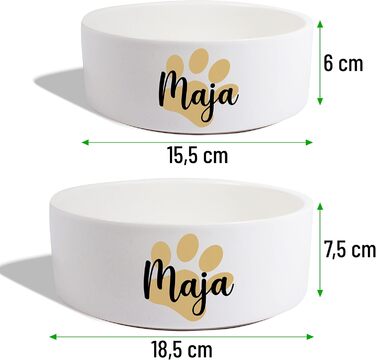 Керамічний двомісний набір мисок з іменем або текстом для собак та котів 'Велика лапа' - персоналізований набір мисок з/без підставки | Миска для собак, годівниця, миска для котів | Годівниця (2 x 500 мл)