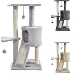 Дряпак для котів PATAM з натурального сизалю з котячою печерою та рампою, посилена основа та легка збірка – висота 83,5 см, іграшки Бежевий (Світло-сірий)