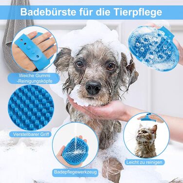 Набір для грумінгу собак та котів (9 предметів) - щітка для самостійного очищення, гребінець для видалення ковтунів, триммер для нігтів з напилком, гребінець від бліх, рукавичка для миття - професійний набір для догляду за шерстю (синій)