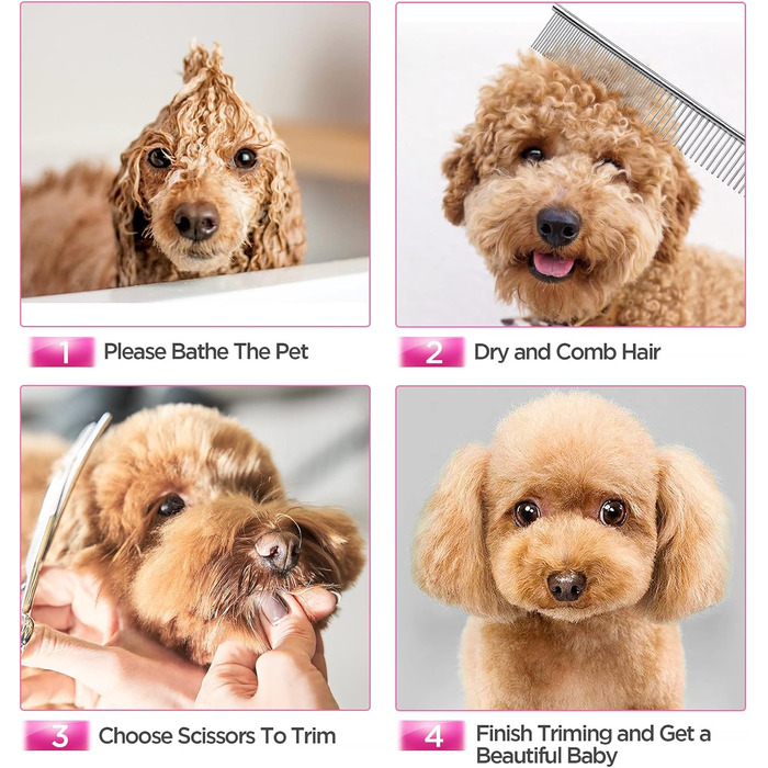 Набір професійних ножиць для грумінгу собак Gimars, 4CR, з безпечними закругленими кінцями, титанове покриття, для стрижки та грумінгу, чорний (рожевий, 5-в-1)