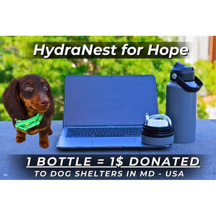 HydraNest ізольована пляшка для води з прихованим відділенням і портативною мискою для собак, дорожній диспенсер води для домашніх тварин зі сховищем для подорожей, тренувань і активного відпочинку