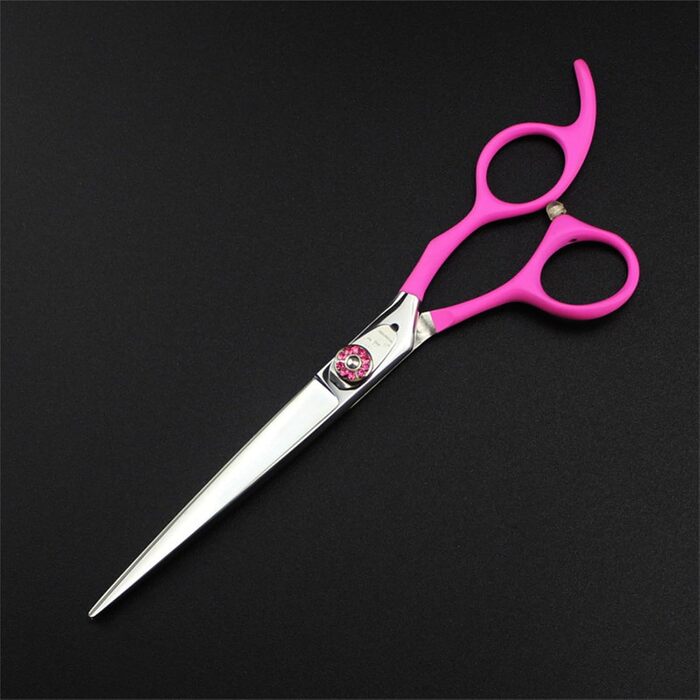 Набір ножиць для собак 7,0' 6 в 1: прямі, вигнуті, фінішна ножиця, пінцет та гребінець з нержавіючої сталі, рожевий (36 зубців)