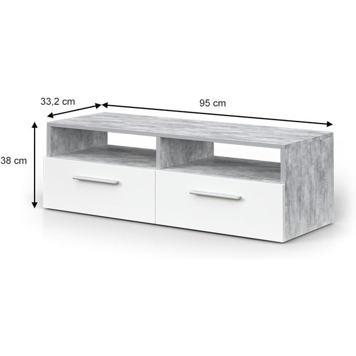 Тумба під телевізор Vicco Diego, білий глянець, 95x38 см, бетон