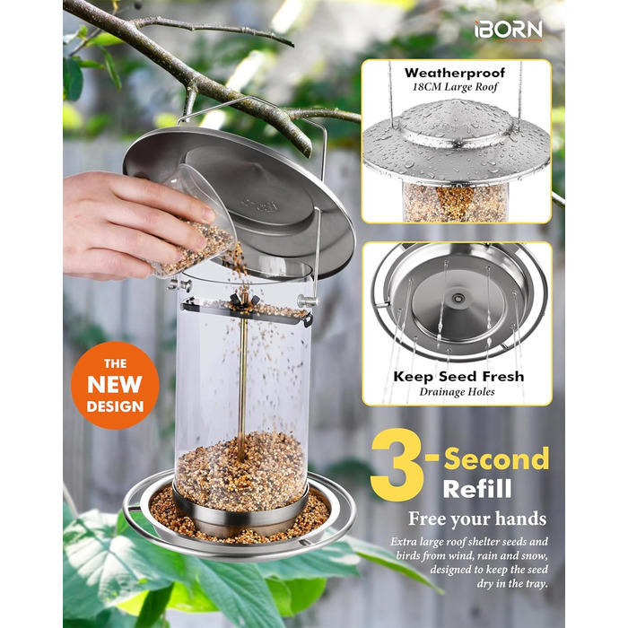 Годівниця для птахів iBorn, Металева годівниця-будиночок, Зелений колір, 18 см, для цілорічного годування, 6 отворів