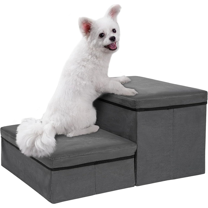 Сходинки для собак зі зберіганням, 2 сходинки, складані, широкі, антиковзні, для собак та котів, сірий, 60×40×30 см