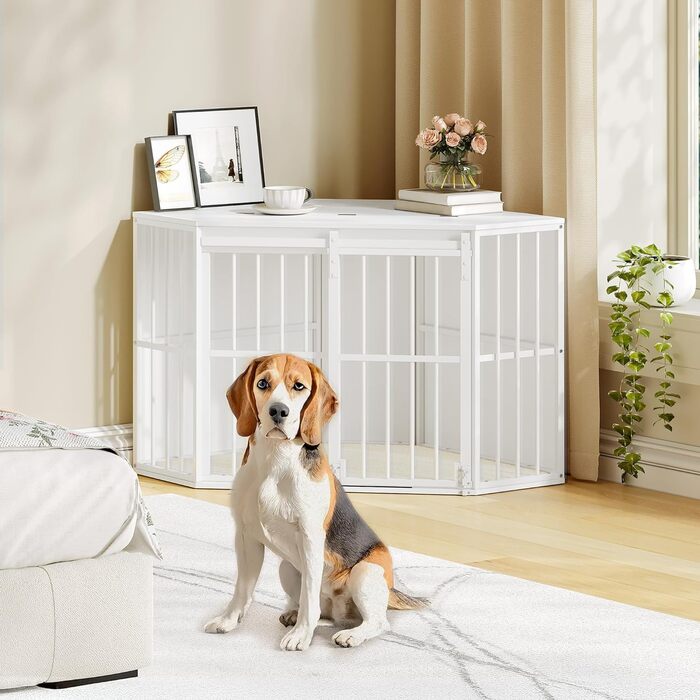 Клітка для собак Hzuaneri Eck-Hundekäfig, біла, 107 x 59,6 x 64 см, з подушкою та розсувними дверима