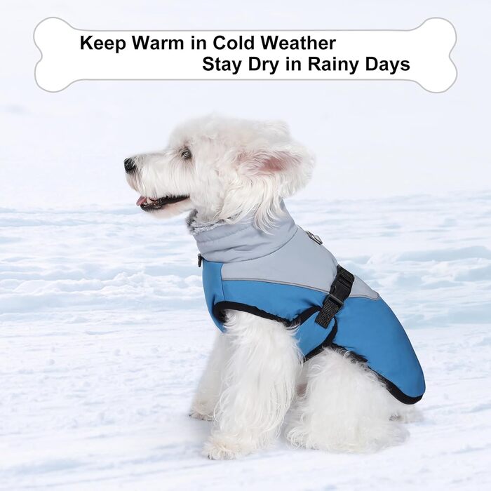 Зимова куртка для собак Savot Warmer Hundemante: водонепроникна, з регульованим капюшоном та флісовою жилеткою, з кільцем D, для собак середніх та великих порід (M, Синій)