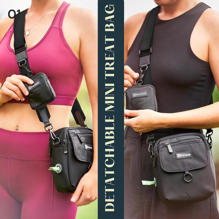 Сумка для собак на прогулянку, унісекс, з міні-пакетом для ласощів, диспенсером для пакетів для екскрементів, регульованим ременем, міцна сумка для ласощів для дресирування собак (чорна)