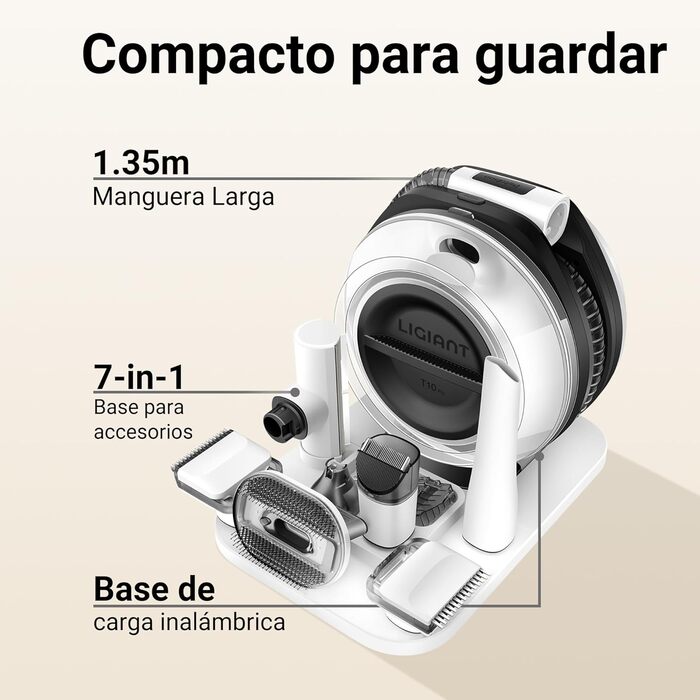 Бездротовий пилосос для собак T10 Pro 7-в-1: догляд, стрижка, точилка для кігтів, щітка. Великий контейнер 2.2л. Ідеально для прибирання шерсті вдома, в авто та на вулиці. Чорний та білий.