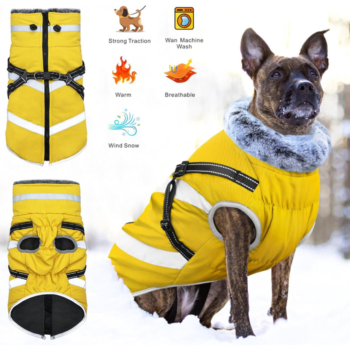 Водонепроникні куртки для собак, зимові теплі куртки для собак, одяг для домашніх тварин з відбиваючими елементами, куртки для собак у холодну погоду, затишні костюми для снігу, куртки та жилети для собак маленьких, середніх та великих порід (жовтий, 5XL)